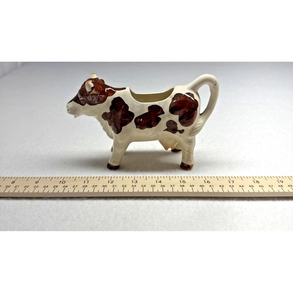 Japan Ceramic Spotted Cow Creamer Brown White Milk Pitcher Farmhouse Vintage